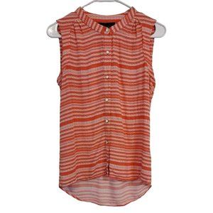 Attention Sleeveless Orange Button Down Womens XS Top